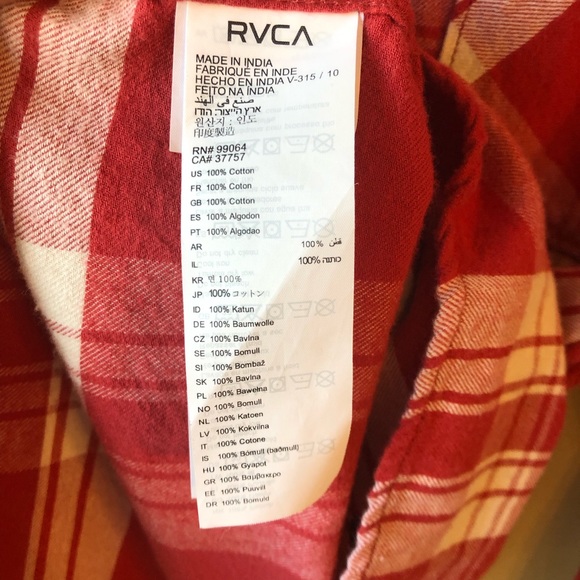 - RVCA red plaid cotton button up - Picture 7 of 7